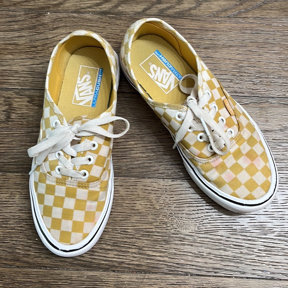Vans Ultracush Lite Yellow Checked Shoes Mens 6 / Womens 7.5 - Picture 2 of 7